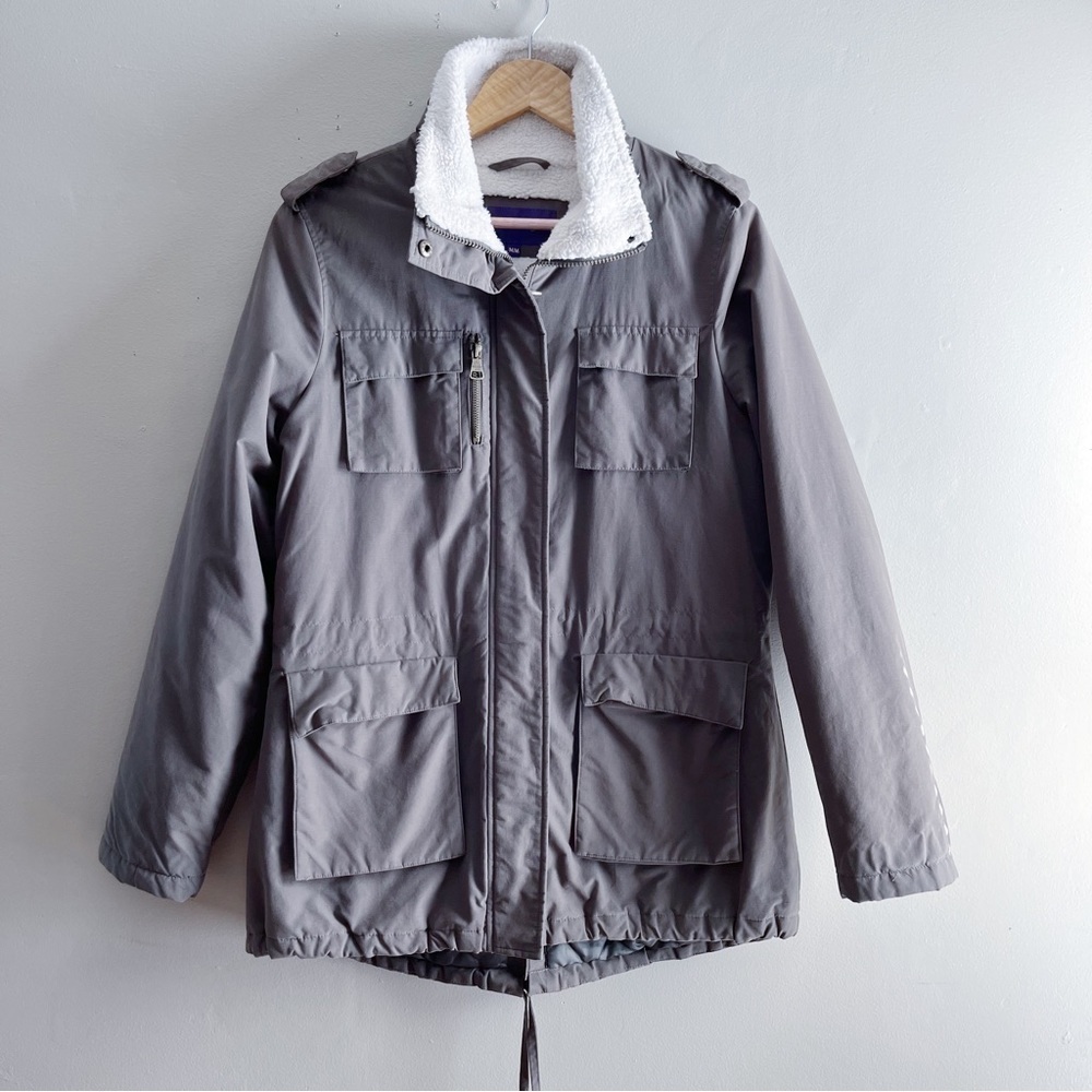 Madden Girl Faux-Fur Lined Mid Season Utility Jacket in Olive Green, Size Medium